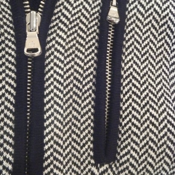 Lauren Women M Herringbone Black White Sweater Cardigan Zip Ribbed Colorblock - Picture 7 of 16